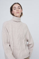 Yerse Roll Neck Jumper with Cable Detail - Stone