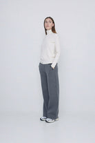 Yerse Straight Jersey Trousers with Button Detail - Anthracite