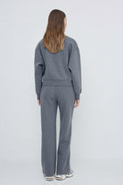 Yerse Straight Jersey Trousers with Button Detail - Anthracite