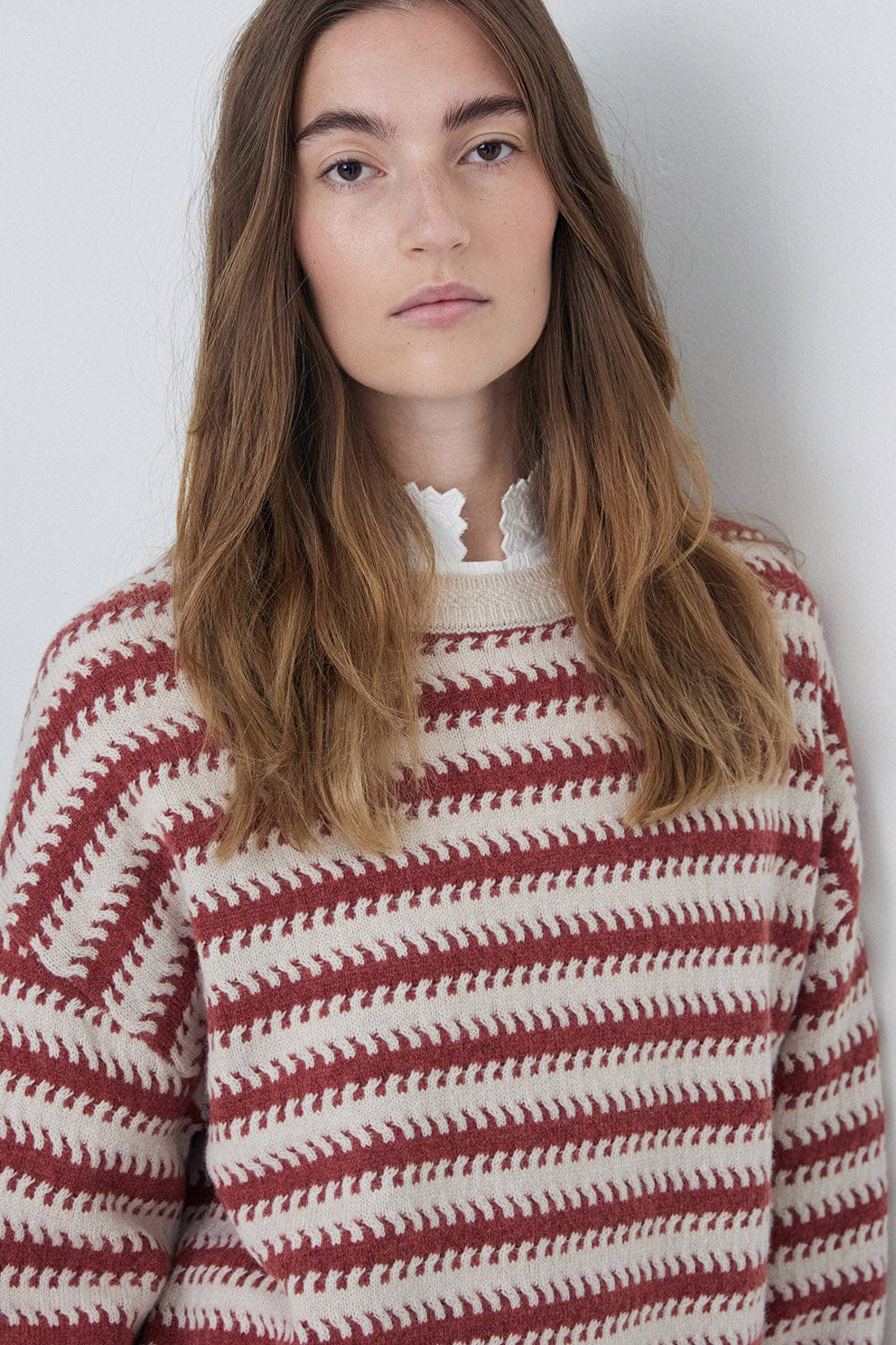 Yerse Stripe Wool Jumper  - Ecru/Ancient Rose