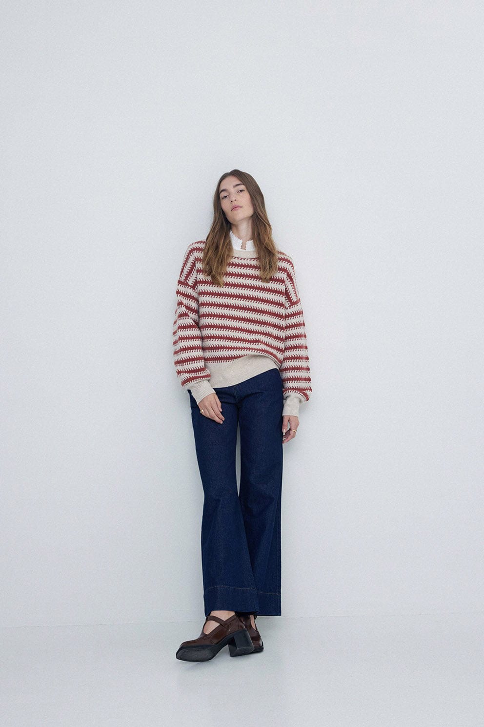 Yerse Stripe Wool Jumper  - Ecru/Ancient Rose