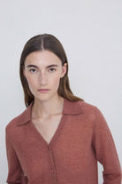 Yerse Wool Blend Collared Cardigan - Terracotta